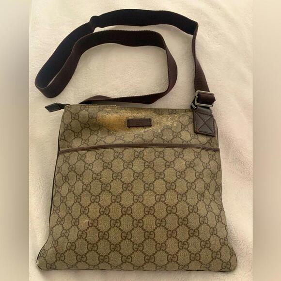 GUCCI GG MONOGRAM MEDIUM FLAT MESSENGER BAG ~DARK BROWN - Picture 1 of 16